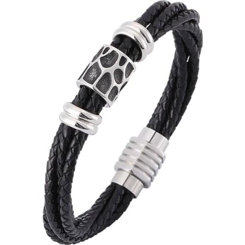 Fashion Multi-layer Genuine Leather Braid Bracelet Bracelet Stainless Steel Magnetic Clasp Wristband Charm Bracelet BB0369
