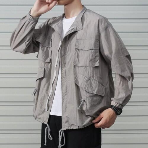 M-5XL Mens Breathable Fat Jacket Thin Coat Summer Loose Coat Sunscreen Male Outwear
