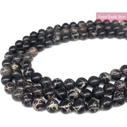 Natural Black Imperial Jaspers Sea Sediment Turquoise Round Beads Diy Bracelet Necklace for Jewelry Making 15"Strand 6 8 10MM