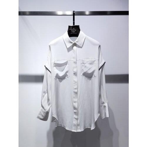 New ladies fashion 2021 long-sleeved sexy casual solid color silk drop-shoulder beaded shirt 0311