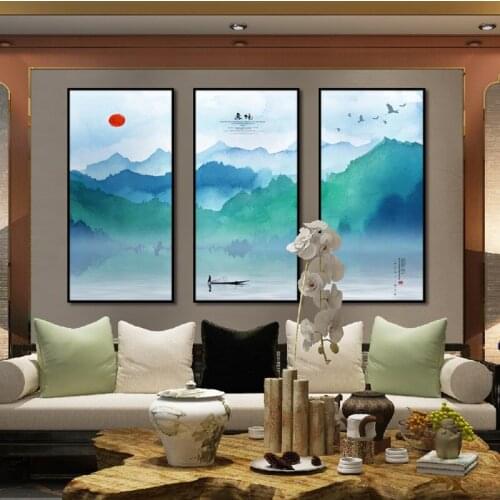 New Chinese Natural Landscape Canvas Painting Abstract Wall Art Poster Modern Home Decoration Mural Three-Piece Set/frameless