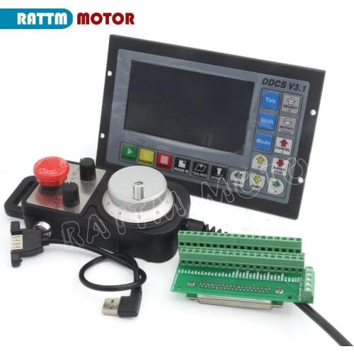 Upgrade 4 Axis PLC Controller DDCSV3.1 500KHz offline&Pendant Handwheel &Emergency Stop for CNC Router Engraving Milling Machine
