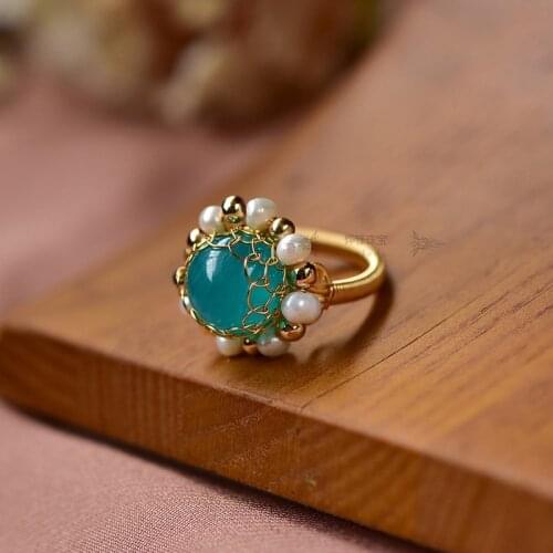 Handmade Original Adjustable Nature Sky Blue Stone Ring For Women Girl Eternity Anniversary Fashion Jewelry