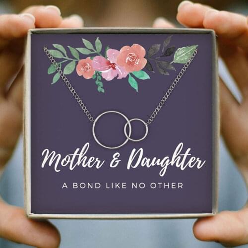 Interlock Clavicle Double Circle Chain Necklace for Mother & Daughter Gift to Mom Love Family Christmas Jewelry