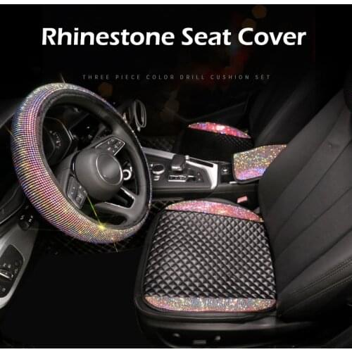 Plush Leather Car Seat Cover Diamond Auto Interior Seat Cushion Accessories Black Universal Size Winter Seats Covers Car Styling
