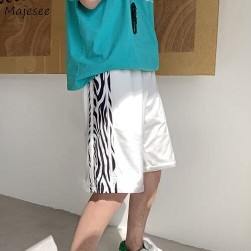 Casual Shorts Men Zebra Pattern Patchwork Vintage High Street Korean Style Male Trousers Beachwear Plus Size S-3XL All-match