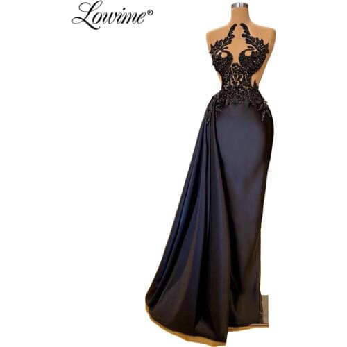 Simple Black Glitter Applique Evening Dresses African Women Evening Gowns Abendkleider 2020 Custom Made Satin Party Dress