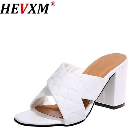 Summer Fashion High Heels Rhombus With Women Sandals Daily Casual Large Size 36-43 Slippers Square Heel Zapatos De Mujer
