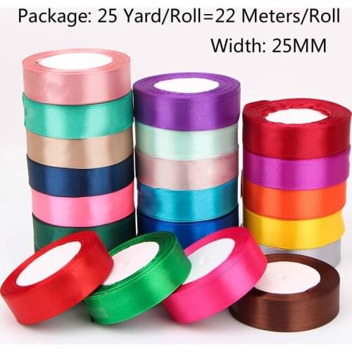 25mm 22 Meters (25 Yard) Silk Satin Ribbon Wedding Party Decor Invitation Card Gift Wrapping Scrapbooking Supplies DIY Bow Craft