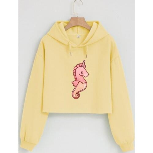Cartoon Print Crop Hoodie Tops for Women Cotton Long Sleeve Sweatshirt Xxl Short Hooded Tracksuit Korean Ulzzang Top Coat Girls