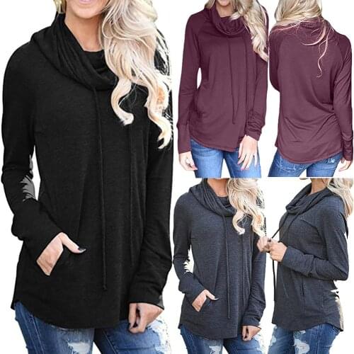 Womens Sweatshirt Long Sleeve Cowl Neck Casual Female Pullover Tops with Pockets