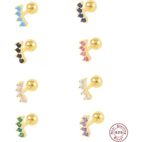 CANNER pendientes plata 925 Colorful Crystal Mini Helix Stud Earrings For Women 2021 Trend Piercing Aretes Earring Jewerly Gift