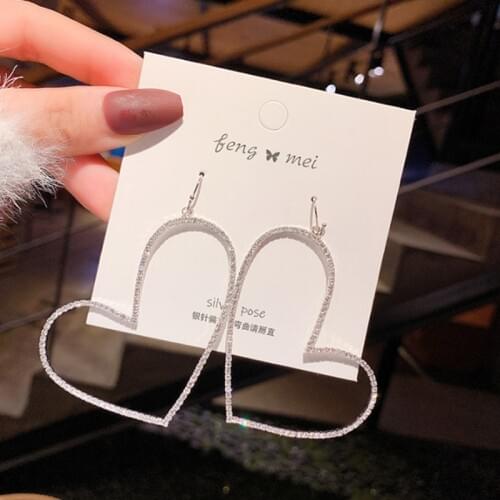 European and American Fashion OL Big Circle Crystal Heart-shaped Peach Heart Love Earrings Women Fashion Earrings 2020 for women