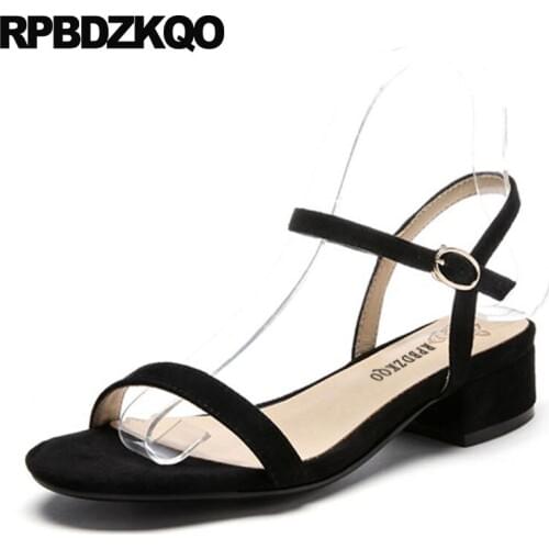 Comfortable plus size low heel suede 11 women thick square shoes 2019 white black slingback chunky two strap sandals ladies