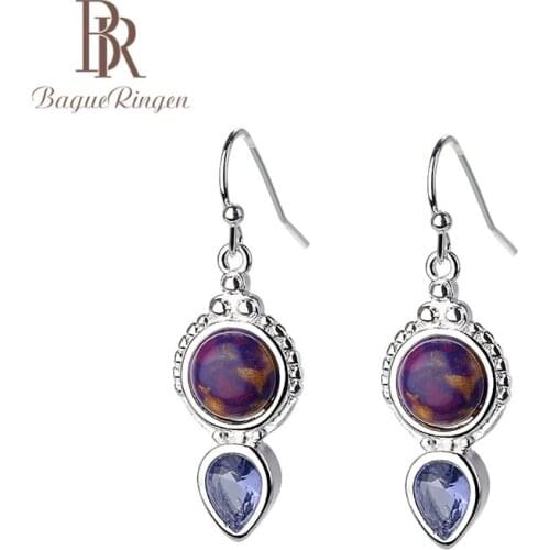 Bague Ringen European Design 925 Sterling Silver Purpl Topaz Earring for Women Party Personality Wearing Jewelry Accessories