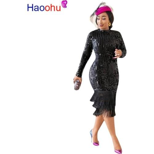 Women Winter Striped Sequined Tassel Bodycon Midi Dress Mesh Full Sleeve Sexy Club Night Casual Bandage Dresses Vestido