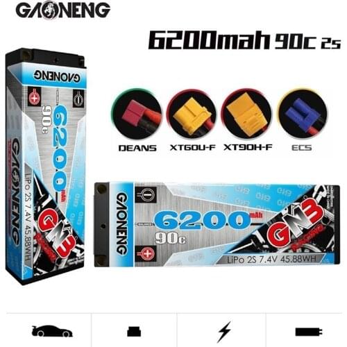 1/2pcs GNB 7.4v 6200mAh 90C MAX 180C LiPo Battery For Remote Control Car Racing Spare Parts With Shell Upgrade LiHV 2S Battery