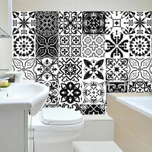 10/15/20/30cm Black & White Retro Strip Tiles Wall Sticker Bathroom Kitchen Stairs Tables Decoration Wallpaper Vinly Art Mural