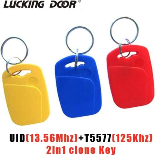 10pcs Dual Chip Frequency RFID 125KHZ T5577 EM4305+13.56MHZ Rewritable Composite Key Tags Access Control Kits UID Keyfob IC+ID