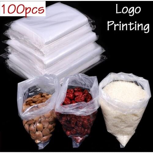 100pcs 0.08mm LDPE Flat Pocket Food Compression Vacuum High Pressure Transparent Plastic Bag Heated Bags Customized logo print