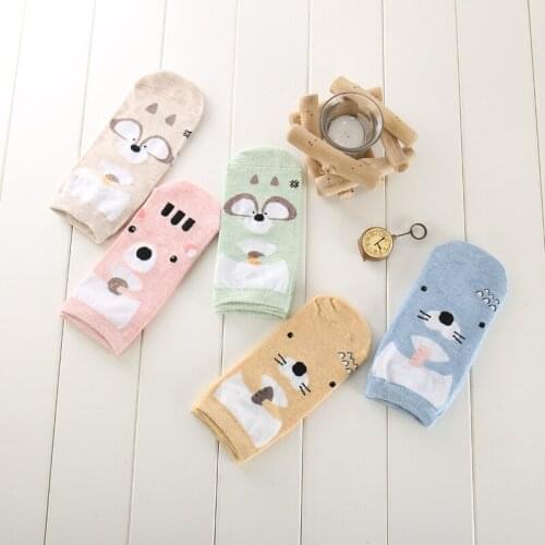 120 pairs/lot women cute amimal print cotton Invisible sock 5 color for choose