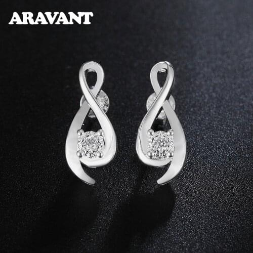Vintage 925 Silver 8 Word Round CZ Zircon Earrings For Women Wedding Engagement Piercing Earring Jewelry