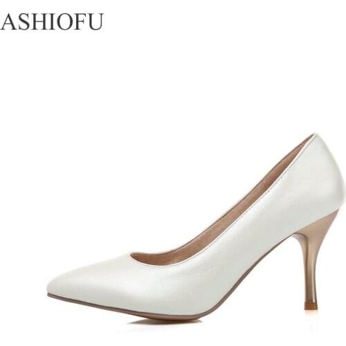 ASHIOFU Womens High Heel Pumps Hot Simple Slip-on Party Prom Dress Shoes Fashion Club Stiletto Court Shoes