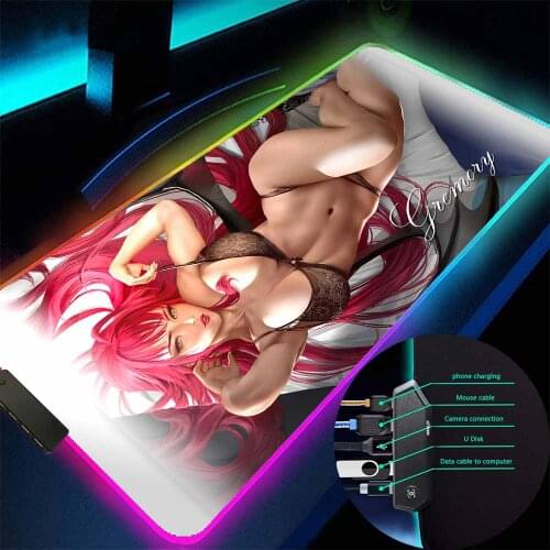 Sexy Big Breasted Gamer Anime Keyboard and Mouse Pad Rgb with USB Hub 4 Ports Laptop Large 40x90cm Anime Carpet Backlit Desk Mat