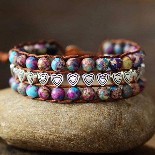 Unique Beaded Wrap Bracelets Natural Stones Heart Beads Cuff Bangle Bracelet Bohemian Vegan Jewelry Dropshipping