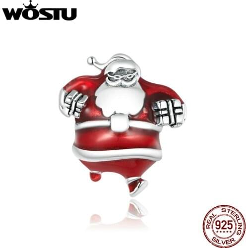 WOSTU 925 Sterling Silver Merry Christmas Santa Claus Beads for Original Bracelet Charms Fine Jewelry Accessories DXC1664