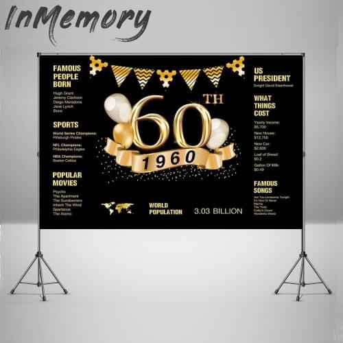 Black Gold Sign Poster for Anniversary Photo Booth Backdrop Background Banner Custom 60th Birthday Party Supplies Vinyl