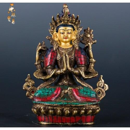 The four arm Guanyin Buddha Tibet Tantric Nepal handmade boutique Buddha feng shui ornaments 5 inch retro cars