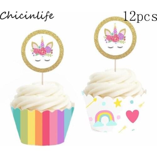 Chicinlife Rainbow Unicorn Cupcake Wrapper Topper Birthday Party Decoration Unicorn Party cake Decoration