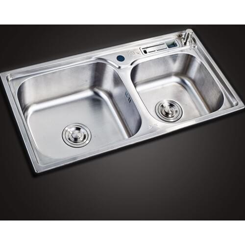 Double trough 304 stainless Steel washing Pool Basin thickening in Kitchen sink forming bare Groove with tool holder wx4281554