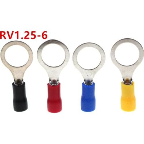 RV1.25-6 22-16 AWG 0.5-1.5mm2 Insulated Ring Terminal Connector Cable Wire Connector 100PCS/Pack