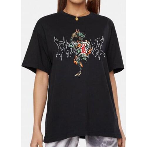 Chinese Dragon Print Oversized Black T-shirt Vintage Aesthetic Harajuku Streetwear Top Graphic Women Tshirt Grunge Clothes Tees