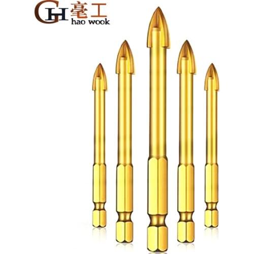 Haowook Glass Drill Bit Set Tungsten Carbide Tipped Ceramic Tile Cutter with 1/4" Hex Shank Triangle Hole Drill for Power Tools