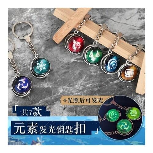 HOT Anime Genshin Impact Eye of Wind Fire Thunder Night Lights Metal Keychain Keyring Bag Pendant Toy Accessories Gift Cosplay