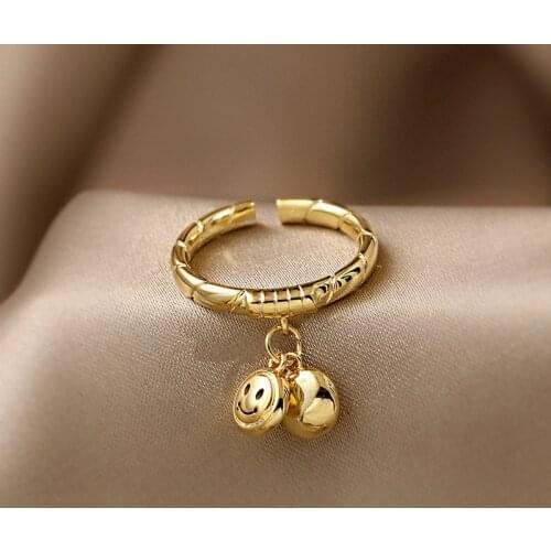 2021 New Classic Round Smiling Face Pendant Gold Opening Rings Korean Fashion Jewelry Party Girls Unusual Rings For Woman