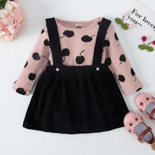 Autumn New Girls Polka Dot Strap Skirt Suit Girls Romper Suit Childrens Clothing