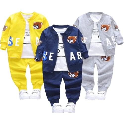 2021 New Cartoon Bear Boys Clothing Set Autumn Full Sleeve Coats + Shirt + Pants 3pcs Suit For Kids Children Birthday Present