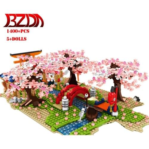SEMBO City Street View Idea Japanese Cherry Blossom Sakura Tree Model Building Block Diy Creator House Tree Bricks Toys Kid Gift