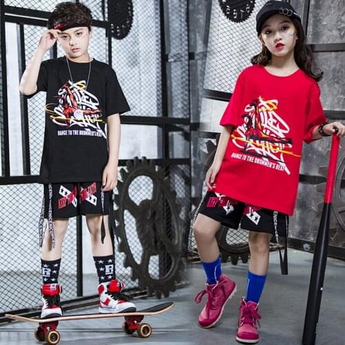 Hip Hop Girls Boys Ballroom Dancing Costumes for Kids Child Party Show T Shirts Short Pants Jazz Dance Clothes Stage Wear Outfit