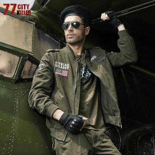 77City Killer Spring Autumn Bomber Jacket Men Military Air Force Jackets Cotton Wshed Outerwear Slim Fit Jacket For Male M-4XL