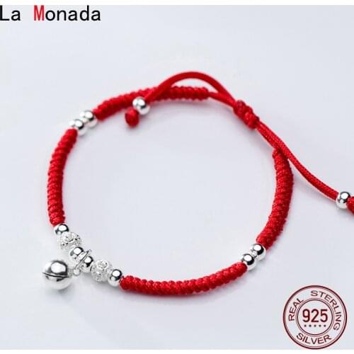 La Monada Red Thread For Hand 925 Sterling Silver Bracelet Red Thread String Rope Bracelets For Women Silver 925 Sterling Bell