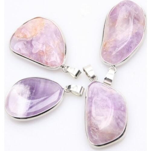 Hot Fashion Women Purple Gem Stone Charm Pendants Irregular Amethysts Healing Point Crystal Pendants for Necklace Jewelry Gift