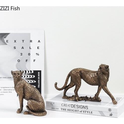 American Imitation Metal Leopard Statue Crafts Retro Resin Animal Jaguar Porch Table Decoration Birthday Gift Home Decoration