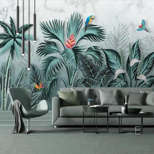 Milofi custom photo wallpaper 3D hand drawn tropical rainforest plant HD background wall decorative mural wallpaper