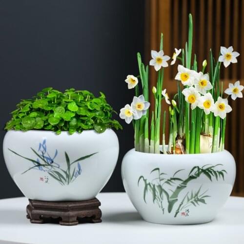 Fashionable And Simple Ceramic Flowerpot Narcissus Pots Water Lily Bowl Lotus Non Porous Porcelain Tea Basin Small Fish Tank