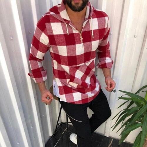 Mens Plaid Shirts Hip Hop Pullover Hoodies Casual Zipper Sweatshirts Streetwear Jogging Long Sleeved Blouse Autumn Loose Tops